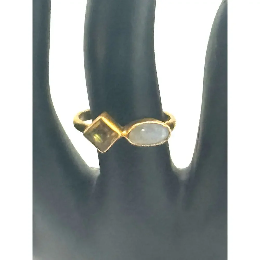 Jane Diaz Gold Plated Double Stone Ring Size 7.75